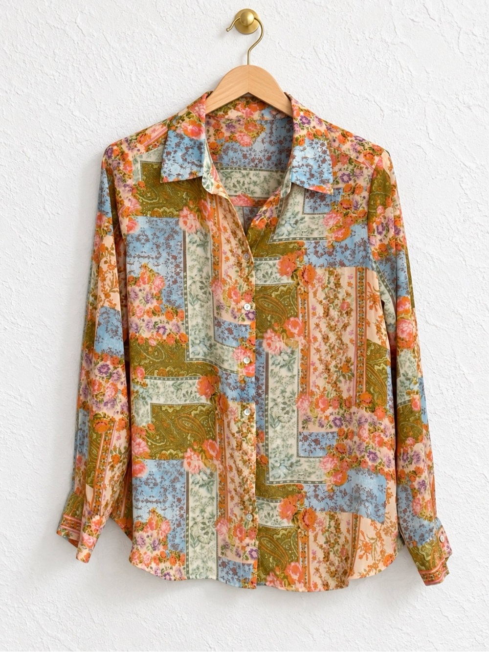 Rose & Olive Long Vintage Inspired Floral Long Sleeve Blouse Size Medium